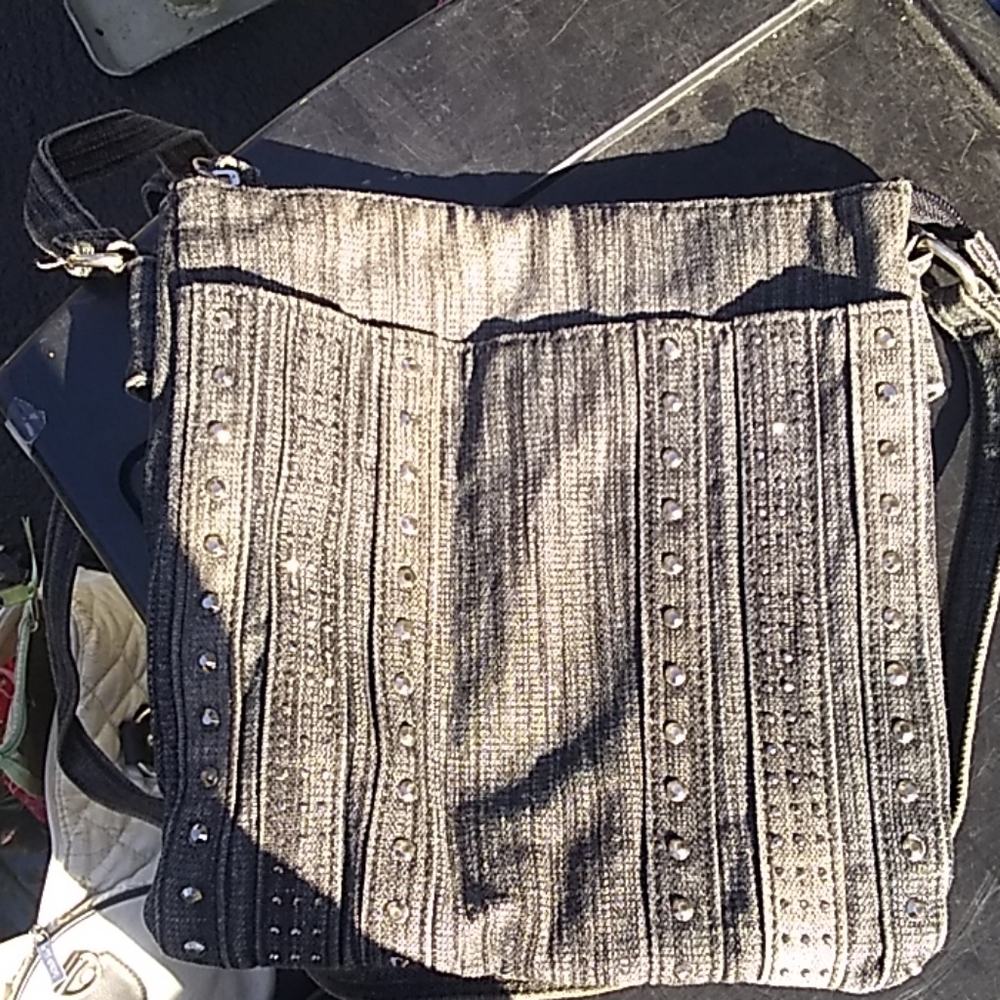 Grey and rhinestones Crossbody